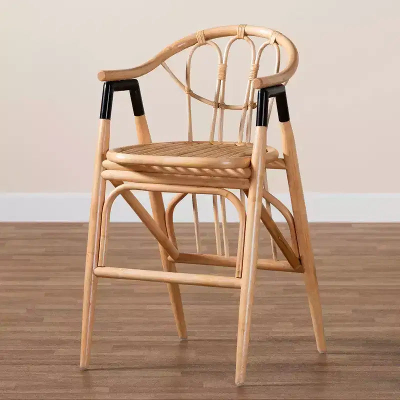 Tabouret de bar hauteur comptoir Cyntia en rotin, coloris marron naturel/noir, de la collection bali & pari : Fait main, style bohème, accents métalliques
