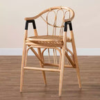 Tabouret de bar hauteur comptoir Cyntia en rotin, coloris marron naturel/noir, de la collection bali & pari : Fait main, style bohème, accents métalliques