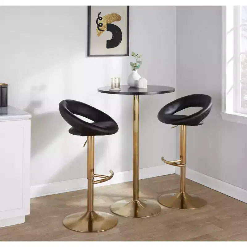LumiSource Lot de 2 tabourets de bar réglables Posh, Or/PU noir