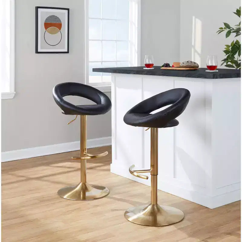 LumiSource Lot de 2 tabourets de bar réglables Posh, Or/PU noir