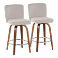 LumiSource Set of 2 Henry Counter Height Barstools Walnut Wood/Beige Fabric