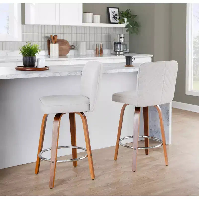 LumiSource Lot de 2 tabourets de bar hauteur comptoir Henry Bois de noyer/Tissu beige