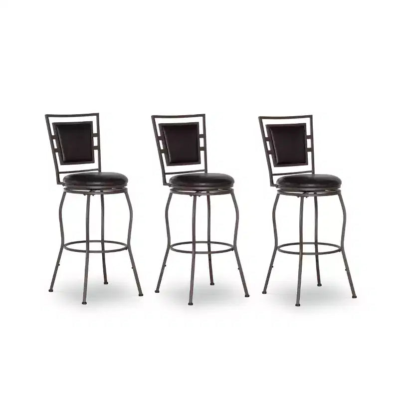 Linon 3pc Teagan Adjustable Stool Set Dark Brown: Upholstered, Powder-Coated, Kitchen Island Seating