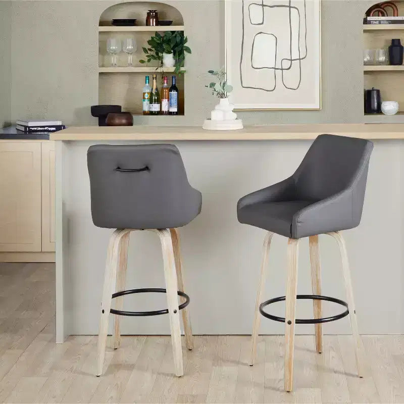 LumiSource Lot de 2 tabourets de bar Hannah Bois blanchi/PU gris foncé