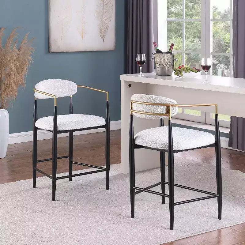 Tabourets de bar modernes en fer rembourrés Liam de 63,5 cm (lot de 2) Christopher Knight Home Beige/Noir