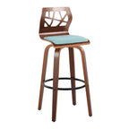 Lot de 2 tabourets de bar Folia Noyer/Noir/Sarcelle - LumiSource : Mid-Century Modern, Pivotant, Rembourré, Piétement en bois