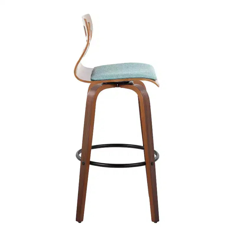 Lot de 2 tabourets de bar Folia Noyer/Noir/Sarcelle - LumiSource : Mid-Century Modern, Pivotant, Rembourré, Piétement en bois