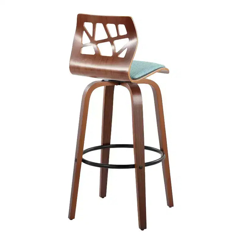 Lot de 2 tabourets de bar Folia Noyer/Noir/Sarcelle - LumiSource : Mid-Century Modern, Pivotant, Rembourré, Piétement en bois