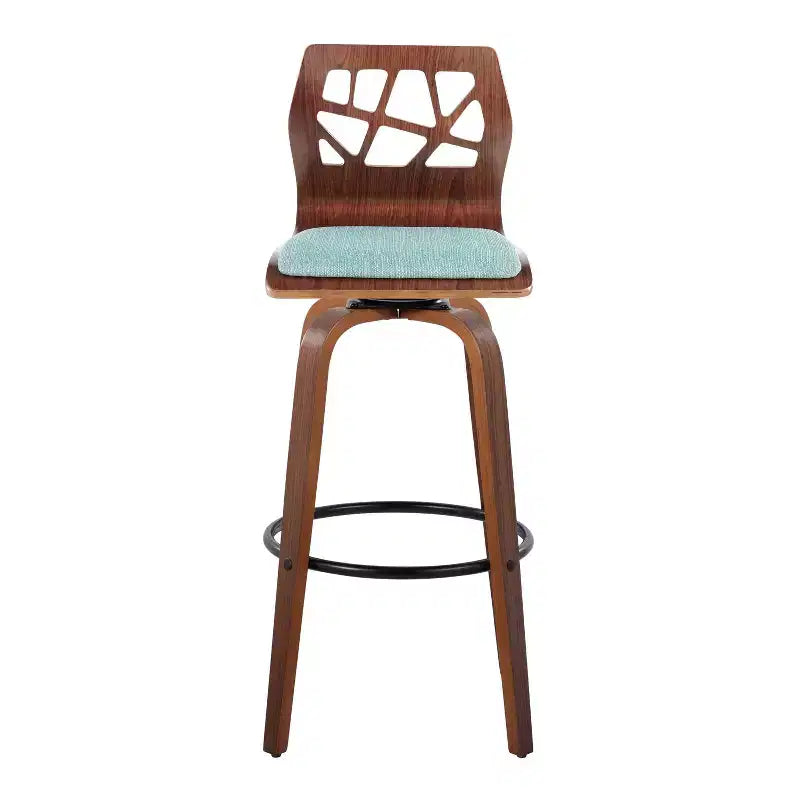 Lot de 2 tabourets de bar Folia Noyer/Noir/Sarcelle - LumiSource : Mid-Century Modern, Pivotant, Rembourré, Piétement en bois