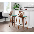Lot de 2 tabourets de bar Folia Noyer/Noir/Sarcelle - LumiSource : Mid-Century Modern, Pivotant, Rembourré, Piétement en bois