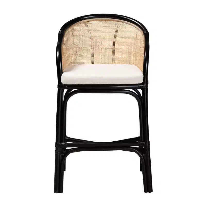 bali & pari Miranda Two-Tone Rattan Counter Height Barstool White/Natural Brown/Black: Polyester Upholstery, No Assembly Required
