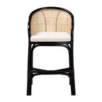 bali & pari Miranda Two-Tone Rattan Counter Height Barstool White/Natural Brown/Black: Polyester Upholstery, No Assembly Required