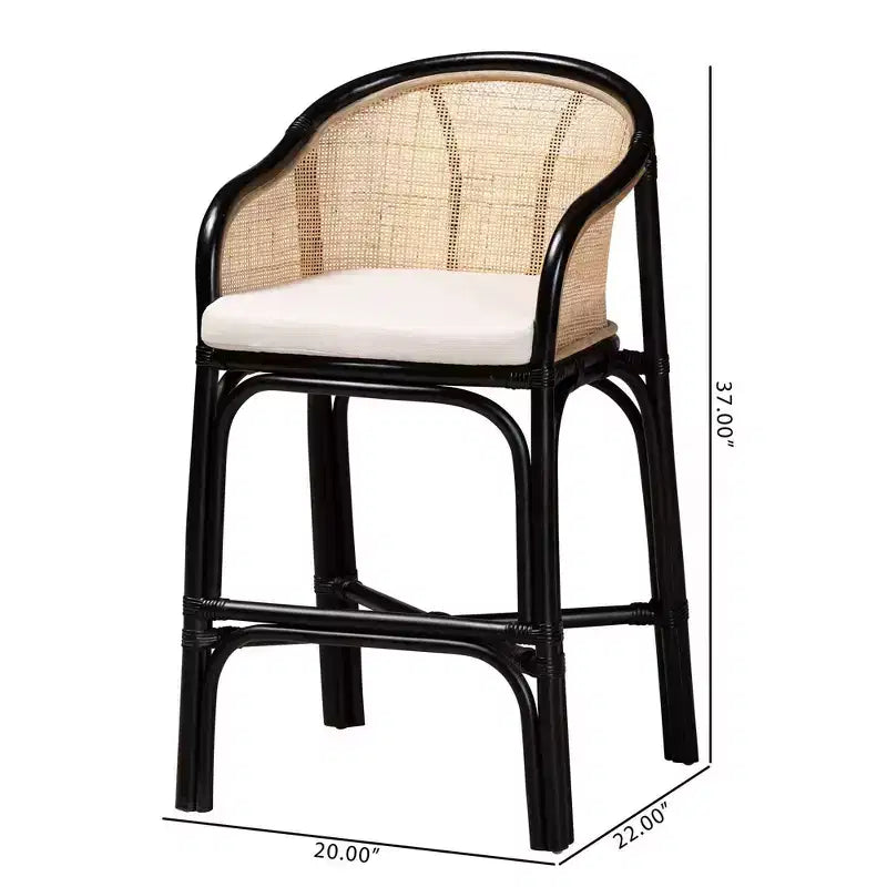 Tabouret de bar bali & pari Miranda en rotin bicolore blanc/marron naturel/noir : revêtement en polyester, aucun assemblage requis