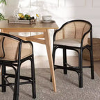 Tabouret de bar bali & pari Miranda en rotin bicolore blanc/marron naturel/noir : revêtement en polyester, aucun assemblage requis
