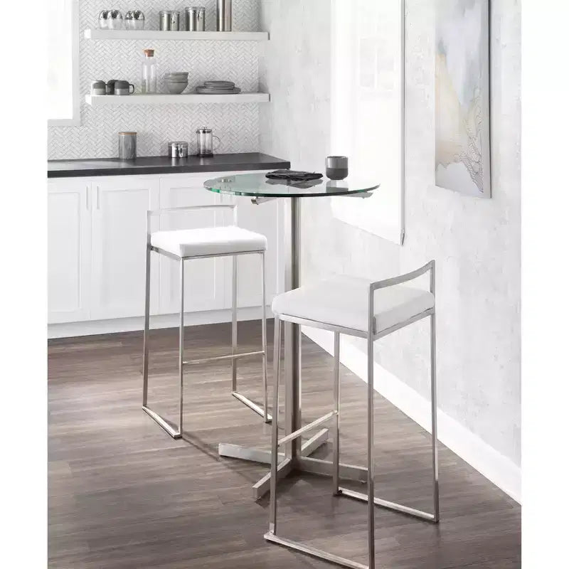 Lot de 3 tabourets de bar empilables LumiSource Fuji, acier inoxydable/velours blanc