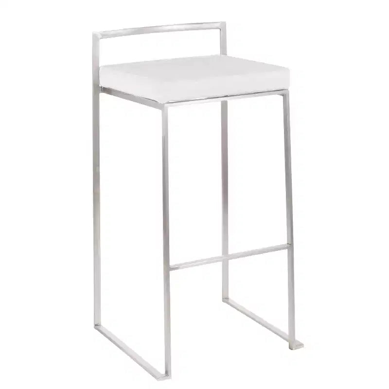 Lot de 3 tabourets de bar empilables LumiSource Fuji, acier inoxydable/velours blanc