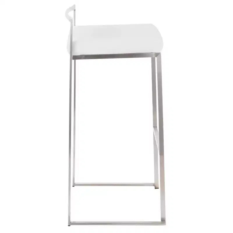 Lot de 3 tabourets de bar empilables LumiSource Fuji, acier inoxydable/velours blanc