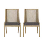 Christopher Knight Home Ensemble de 2 chaises de salle à manger rembourrées en canne et bois Maurers Anthracite/Naturel
