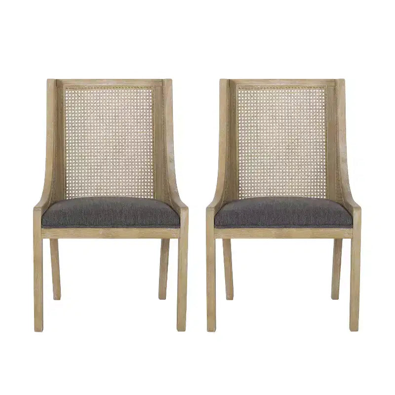 Christopher Knight Home Ensemble de 2 chaises de salle à manger rembourrées en canne et bois Maurers Anthracite/Naturel