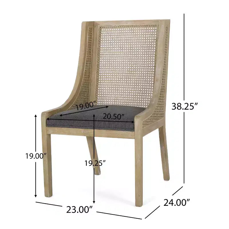 Christopher Knight Home Ensemble de 2 chaises de salle à manger rembourrées en canne et bois Maurers Anthracite/Naturel