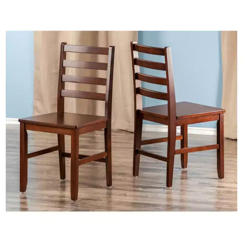 2pc Hamilton Ladder Back Chair - Antique Walnut - Winsome: Hardwood Frame, Non-Upholstered, 220lb Capacity
