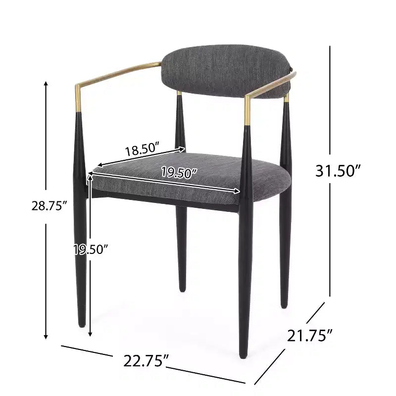 Christopher Knight Home Lot de 2 Chaises de Salle à Manger Rembourrées en Fer Elmore Charbon/Noir/Or