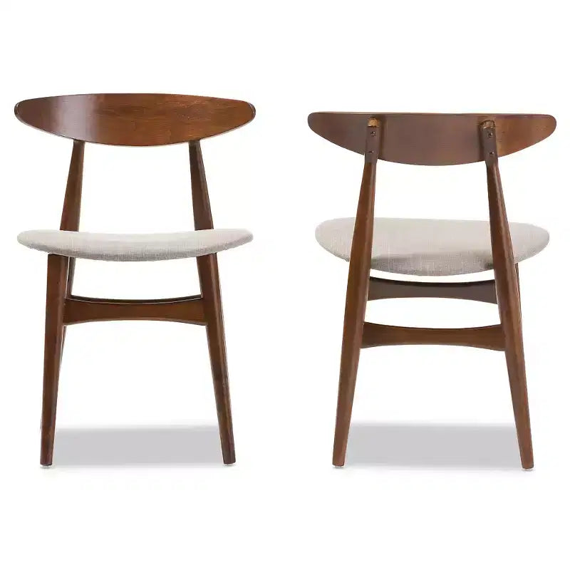 Lot de 2 chaises de salle à manger Flora de style moderne du milieu du siècle, en tissu gris clair et bois de chêne au fini brun moyen - Baxton Studio