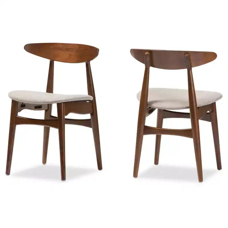 Lot de 2 chaises de salle à manger Flora de style moderne du milieu du siècle, en tissu gris clair et bois de chêne au fini brun moyen - Baxton Studio