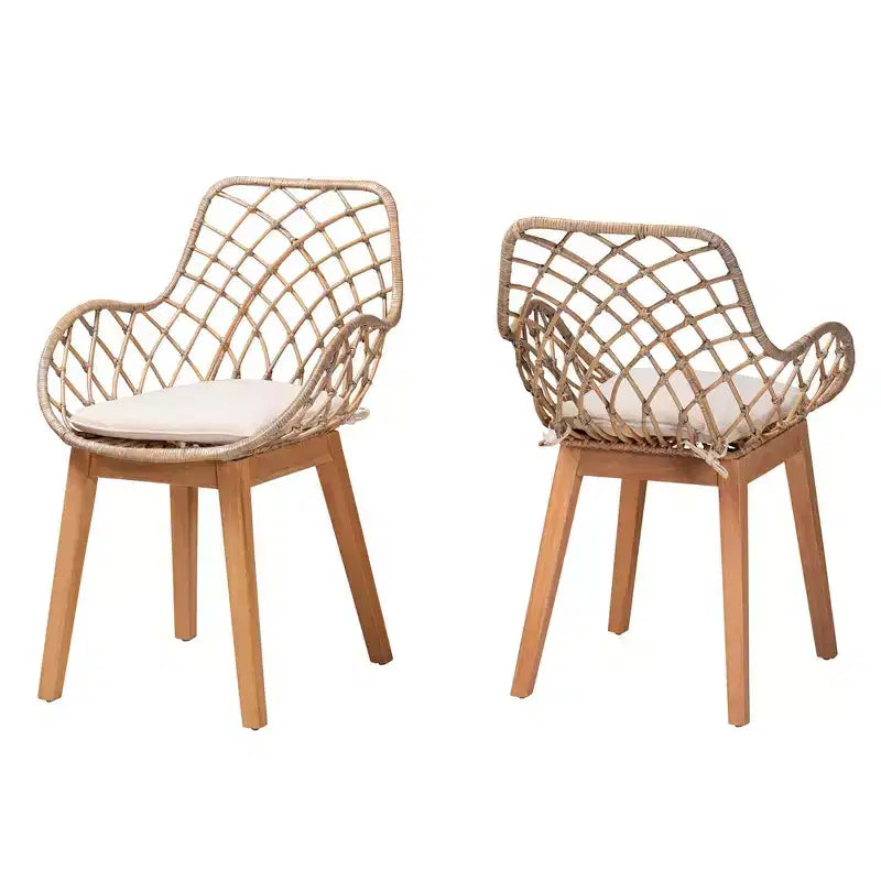 Chaise de salle à manger Bali & Pari Ballerina en rotin et bois Gris délavé/Marron naturel/Blanc : Rembourrage en polyester, Nettoyage des taches
