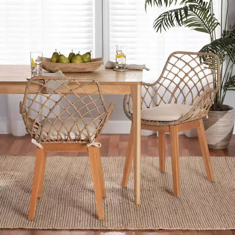 Chaise de salle à manger Bali & Pari Ballerina en rotin et bois Gris délavé/Marron naturel/Blanc : Rembourrage en polyester, Nettoyage des taches