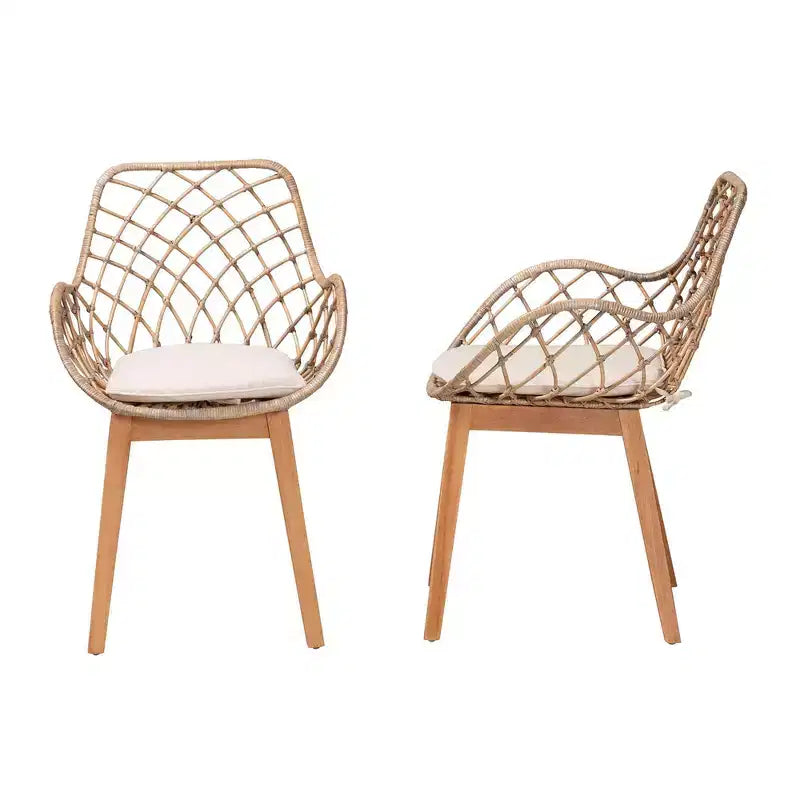 Chaise de salle à manger Bali & Pari Ballerina en rotin et bois Gris délavé/Marron naturel/Blanc : Rembourrage en polyester, Nettoyage des taches