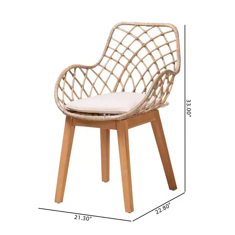 Chaise de salle à manger Bali & Pari Ballerina en rotin et bois Gris délavé/Marron naturel/Blanc : Rembourrage en polyester, Nettoyage des taches