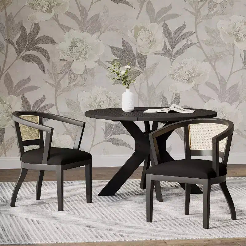 Christopher Knight Home Set of 2 Currant Velvet and Cane Upholstered Dining Chairs Natural Brown/Black