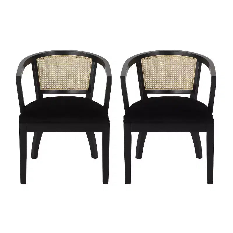 Christopher Knight Home Lot de 2 Chaises de Salle à Manger Rembourrées en Velours et Rotin "Currant" Marron Naturel/Noir