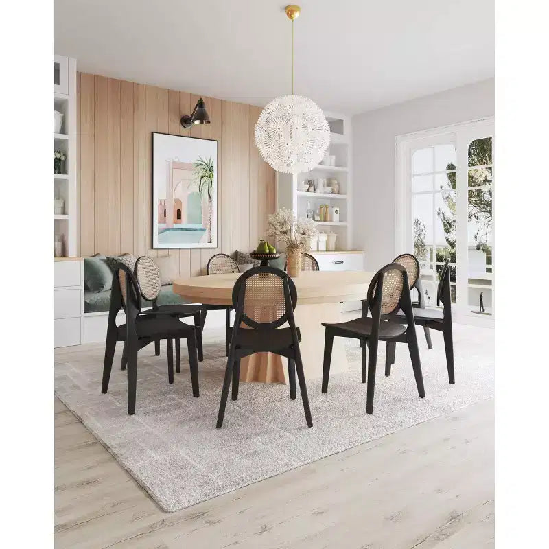 Lot de 4 chaises de salle à manger rondes Versailles noir/naturel : structure en bois de frêne, aucun assemblage requis - Manhattan Comfort