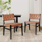 Christopher Knight Home Lot de 2 chaises de salle à manger Oliver en similicuir tissé et bois d'hévéa, marron