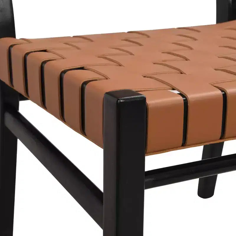 Christopher Knight Home Lot de 2 chaises de salle à manger Oliver en similicuir tissé et bois d'hévéa, marron