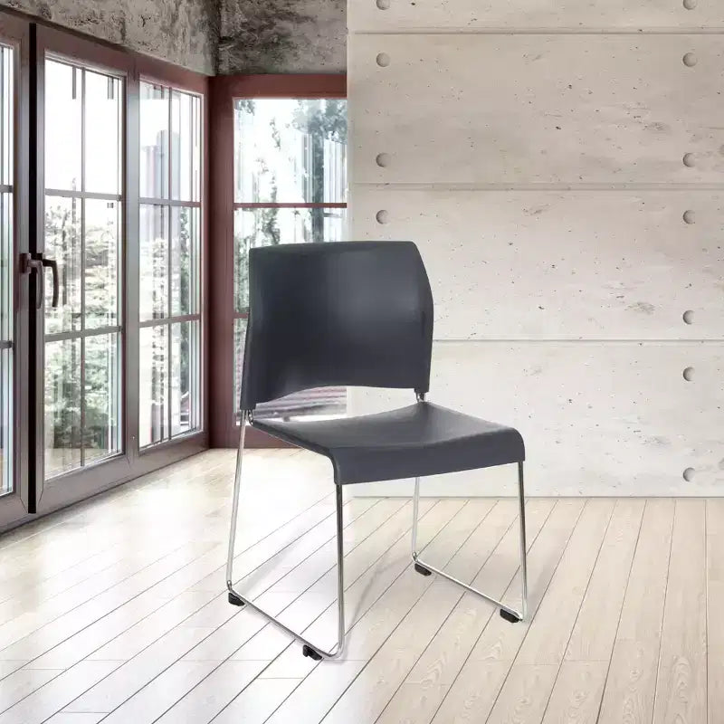 Hampden Furnishings 4pk Jody Collection Plastic Stack Chair Charcoal: Set of 4, No Assembly, Polypropylene, Steel Frame