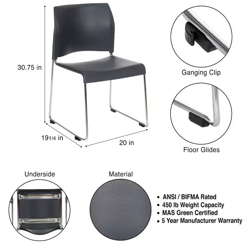 Hampden Furnishings Lot de 4 Chaises Empilables en Plastique Jody Collection, Gris Anthracite : Lot de 4, Aucun assemblage, Polypropylène, Structure en acier