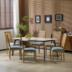 Christopher Knight Home Lot de 6 chaises de salle à manger Brielle en bois et cannage, style campagnard français, bleu ardoise