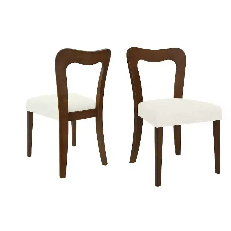 Christopher Knight Home Set of 2 Aaron Rubberwood Upholstered Dining Chairs with Curved Open Back Beige/Walnut