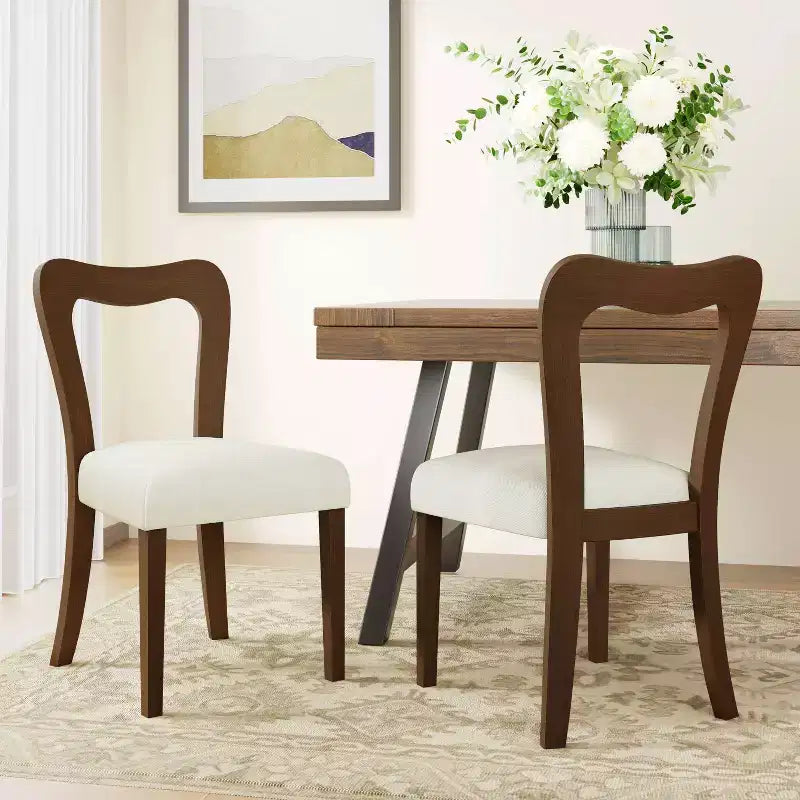 Christopher Knight Home Lot de 2 Chaises de Salle à Manger Rembourrées Aaron en Bois d'Hévéa avec Dossier Ouvert Courbé Beige/Noyer