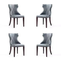 Set of 4 Reine Faux Leather Dining Chairs Pebble Gray - Manhattan Comfort: Modern, Wing-Back, Beechwood Legs