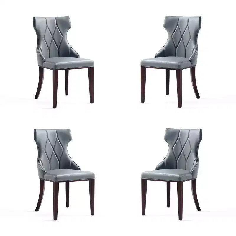 Set of 4 Reine Faux Leather Dining Chairs Pebble Gray - Manhattan Comfort: Modern, Wing-Back, Beechwood Legs