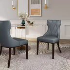 Lot de 4 Chaises de Salle à Manger Reine en Faux Cuir Gris Galet - Manhattan Comfort : Modernes, Dossier Ailé, Pieds en Hêtre