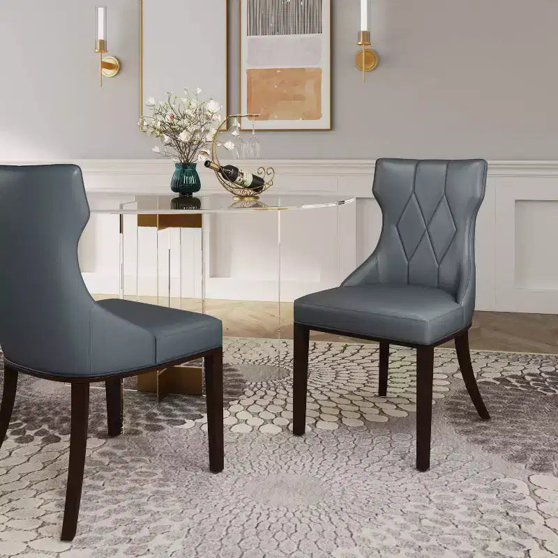 Lot de 4 Chaises de Salle à Manger Reine en Faux Cuir Gris Galet - Manhattan Comfort : Modernes, Dossier Ailé, Pieds en Hêtre