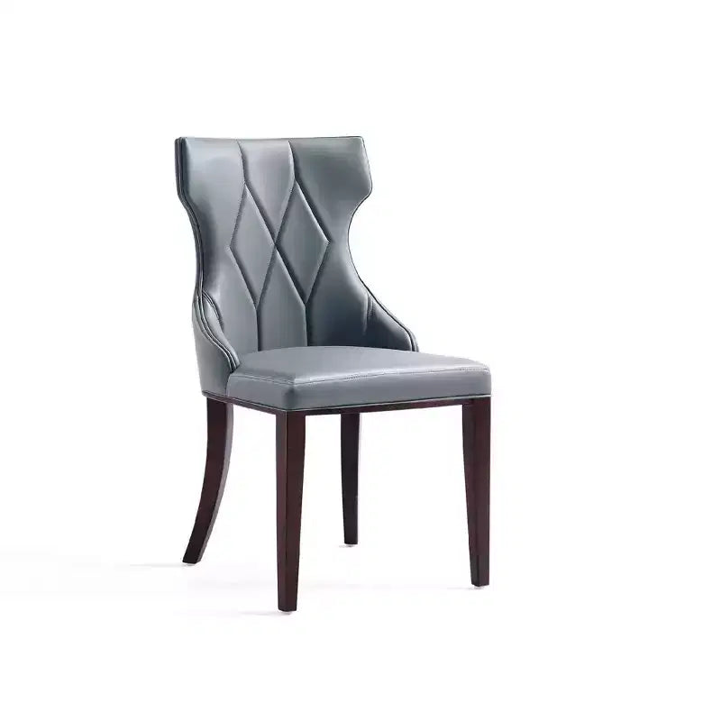 Lot de 4 Chaises de Salle à Manger Reine en Faux Cuir Gris Galet - Manhattan Comfort : Modernes, Dossier Ailé, Pieds en Hêtre
