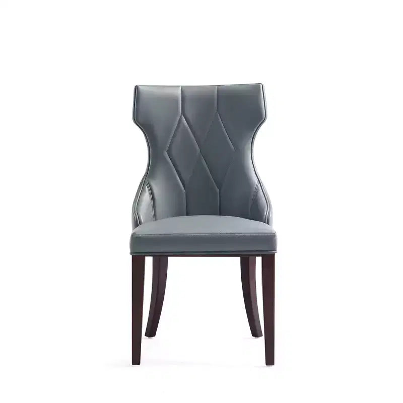 Lot de 4 Chaises de Salle à Manger Reine en Faux Cuir Gris Galet - Manhattan Comfort : Modernes, Dossier Ailé, Pieds en Hêtre