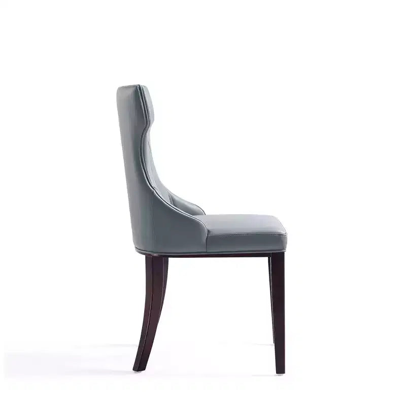 Lot de 4 Chaises de Salle à Manger Reine en Faux Cuir Gris Galet - Manhattan Comfort : Modernes, Dossier Ailé, Pieds en Hêtre
