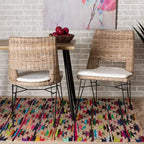 Lot de 2 chaises de salle à manger Nafaro en rotin et métal avec coussin noir/blanc - bali et pari